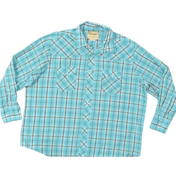 Wrangler Western Snap Blue Plaid Cotton Blend 2XL Men's Button-Up Shirt - Picture 1 of 7